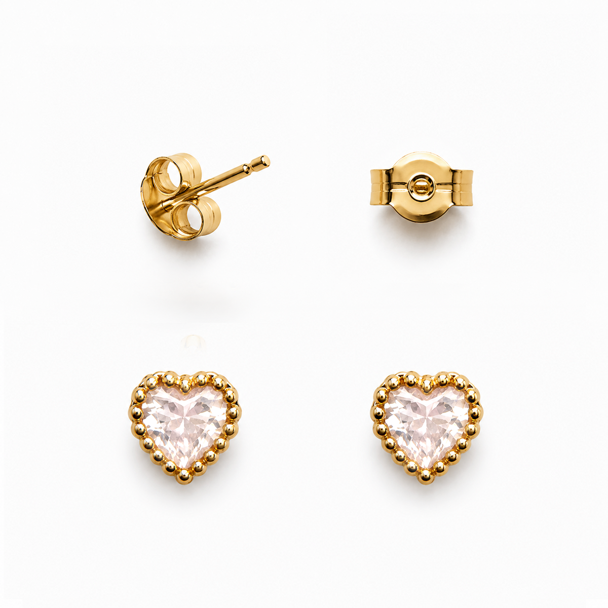 Aros Corazón Esferas Circón Blanco Enchape Oro