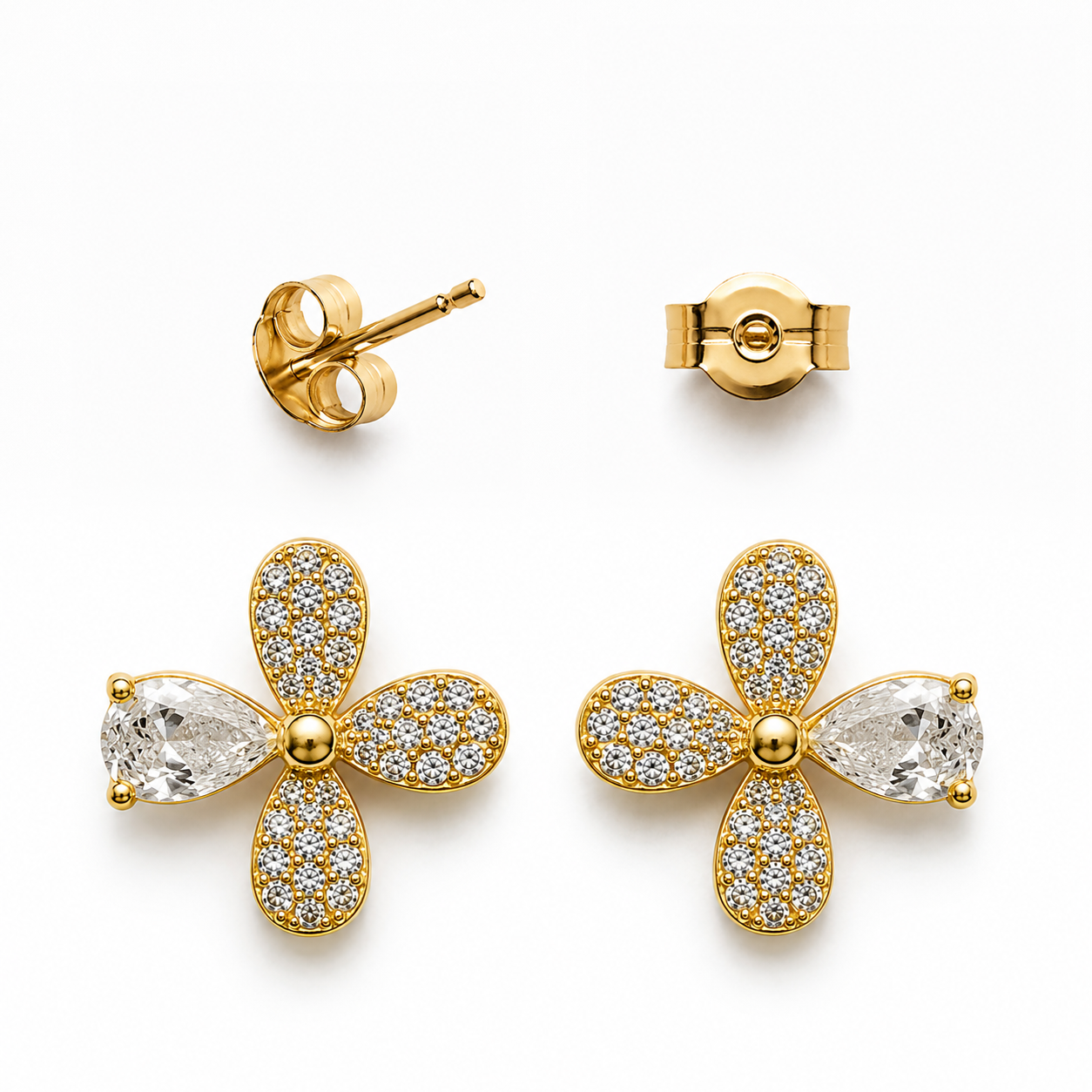 Aros flor circones enchape oro FINIZA