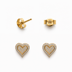 Aros corazón circón blanco contorno dorado enchape oro FINIZA