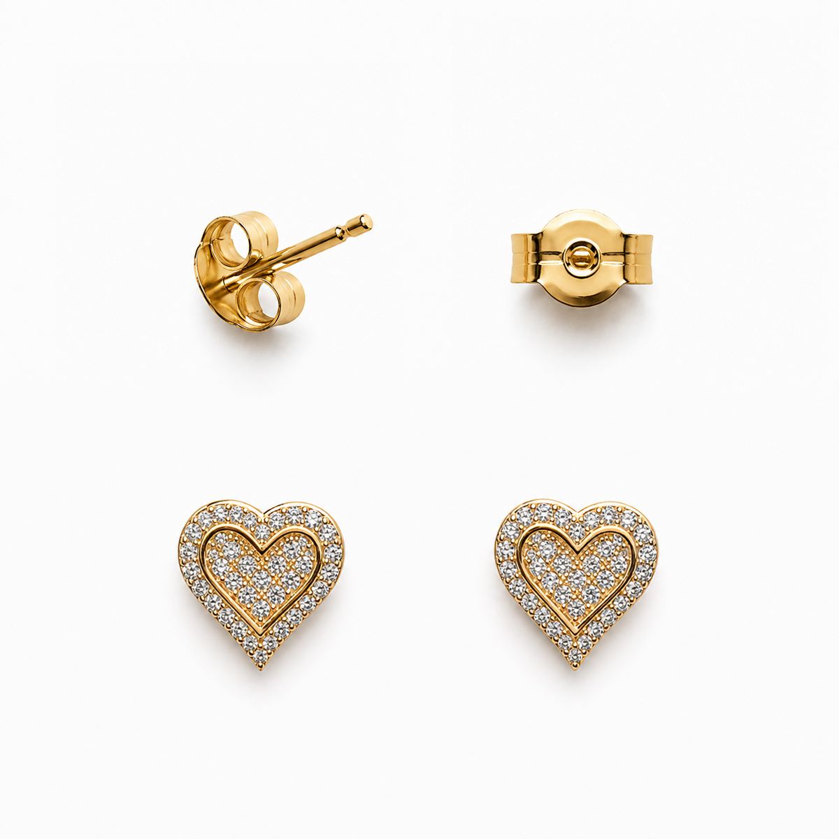 Aros corazón circón blanco contorno dorado enchape oro FINIZA