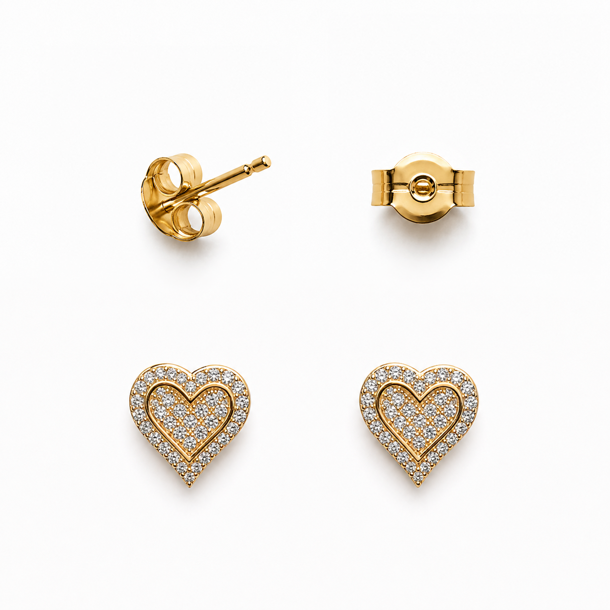 Aros corazón circón blanco contorno dorado enchape oro FINIZA