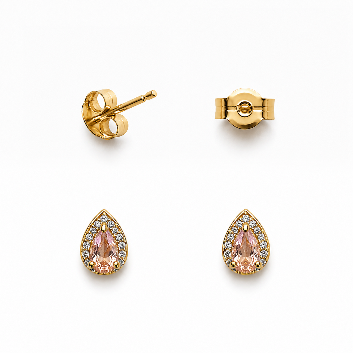 Aros circon gota rosado enchape oro FINIZA