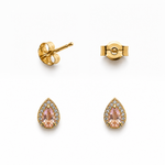 Aros circon gota rosado enchape oro FINIZA