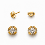 Aros circon redondo blanco enchape oro FINIZA