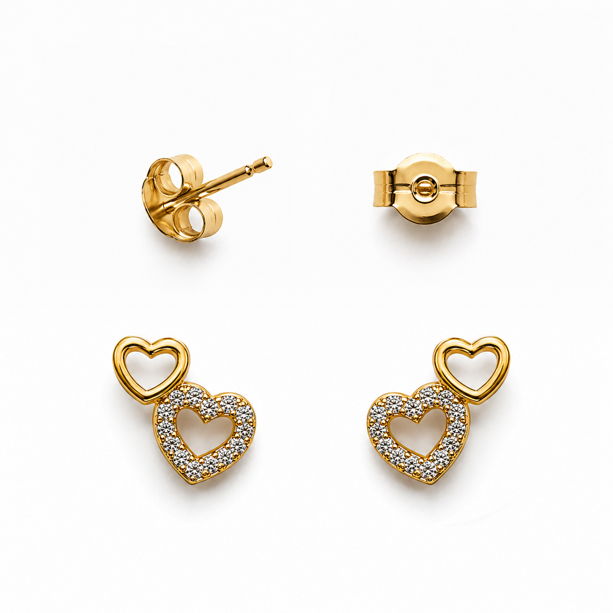 Aros Dos Corazón Circón Liso Enchape Oro