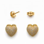 Aros corazón circones blanco enchape oro FINIZA