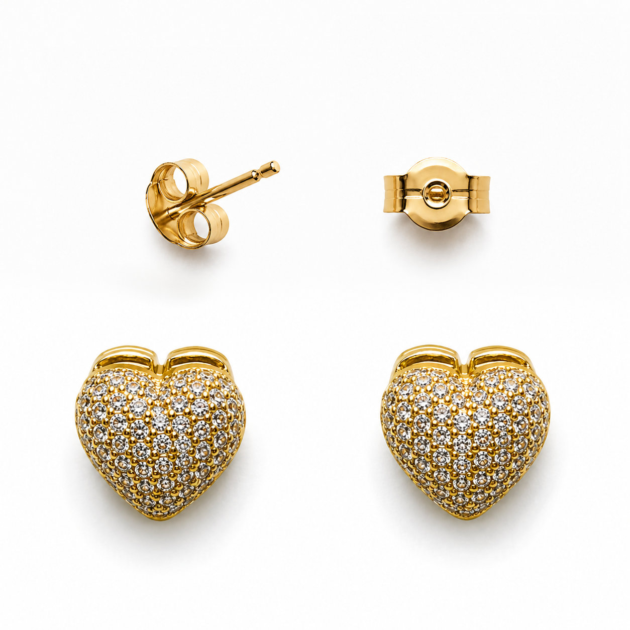 Aros corazón circones blanco enchape oro FINIZA