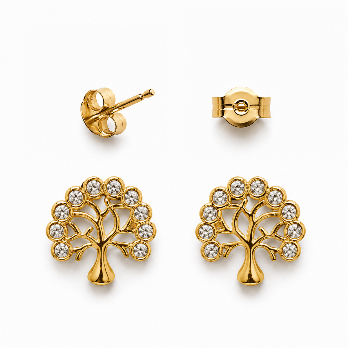 Aros árbol circones blanco enchape oro FINIZA